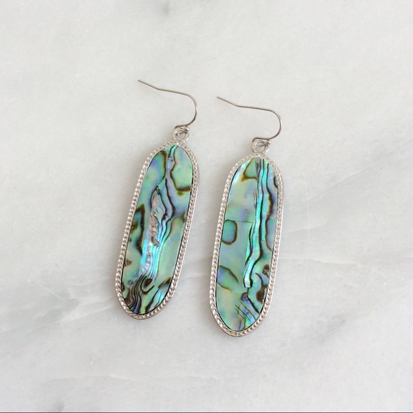 KENDRA Style Silver Drop Earrings in Abalone Shell NWT - Picture 1 of 3